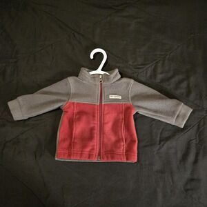 Columbia Jacket Boys 3-6 Months Gray Red Fleece Colorblock Full Zip Lightweight